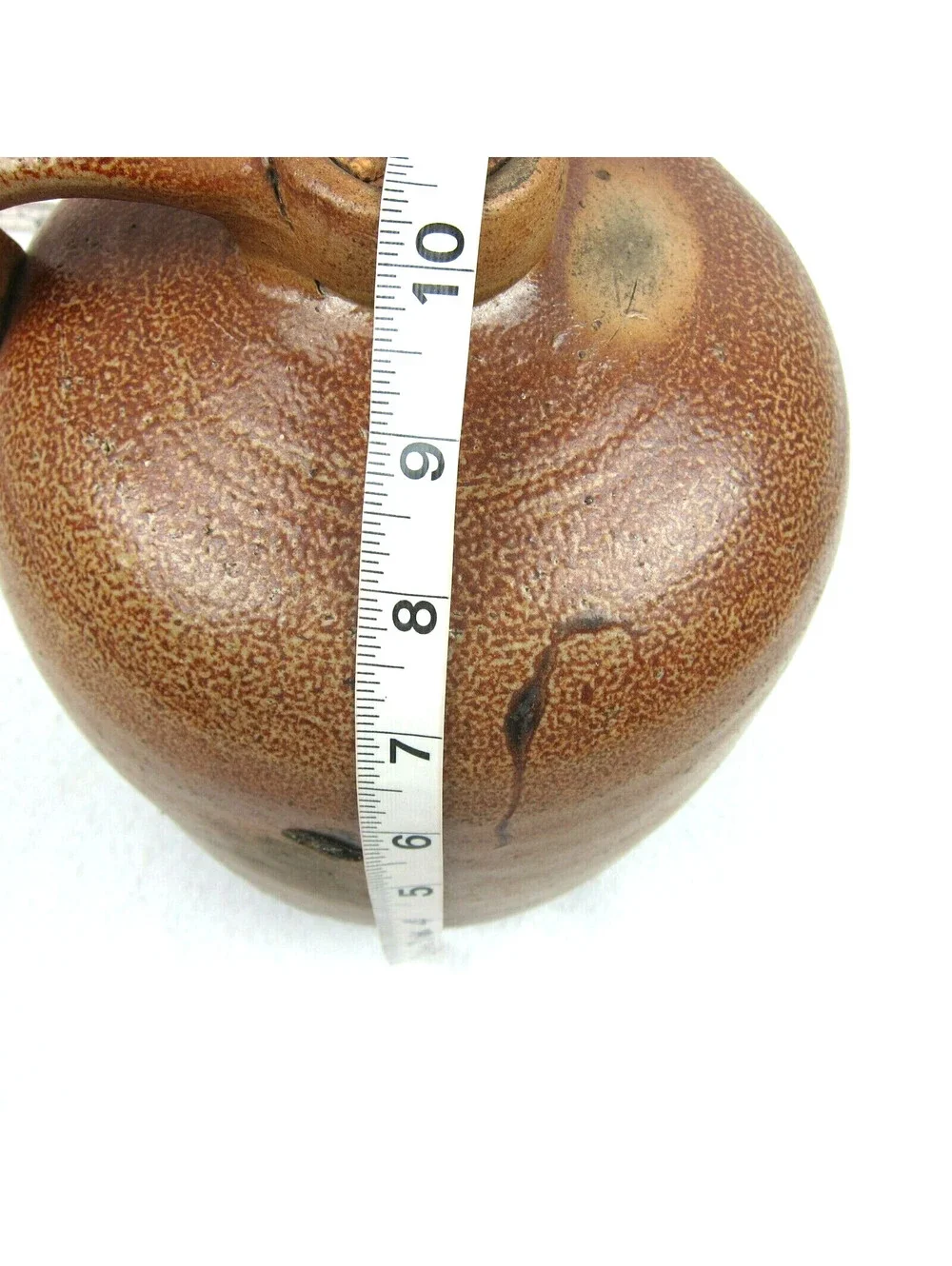 Antique 1880s-1900 Stoneware Jug Crock Handmade Brown Handle Cork Stopper RARE